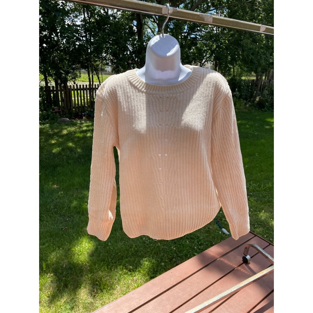 Cream Luv Lane Knit Sweater Womens S 100% Polyester Long Sleeve Pullover